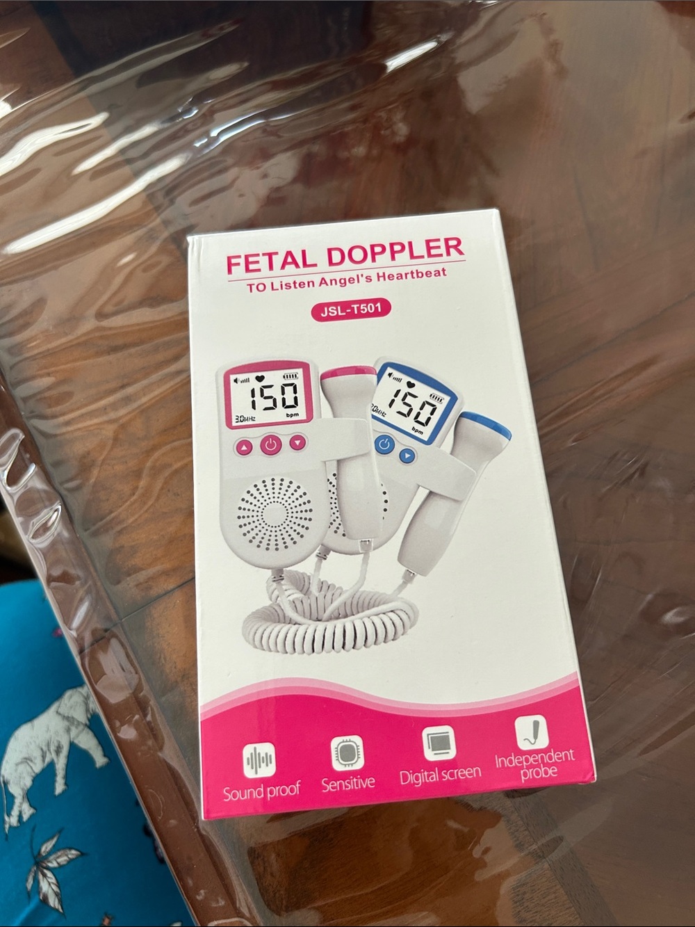 Fetal Doppler Baby Heartbeat Monitor (White with Pink/Blue Accents)